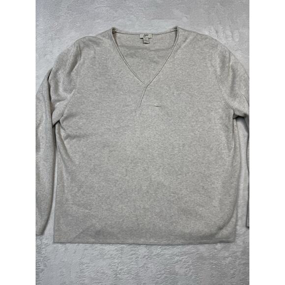 VTG J Jill Rib Knit V-Neck Sweater L Made In Hong Kong Minimalist Cream Pullover - Picture 1 of 10